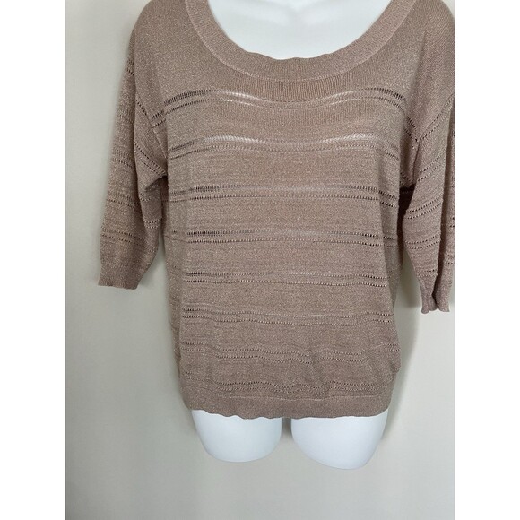 GUESS Vesper High Low Stripe Sweater Pullover Knit Top Metallic Rose Gold XS - Picture 5 of 16